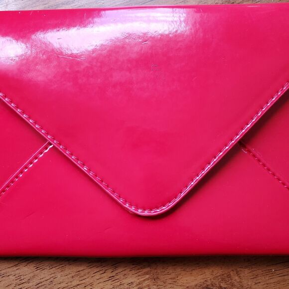 Vintage CLARINS Red Envelope Clutch Purse Cosmetic Bag, faux patent leather - Picture 4 of 5